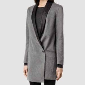 Allsaints Women’s Aiva Sabina Wool Leather Blazer Jacket Grey Size 0 Business